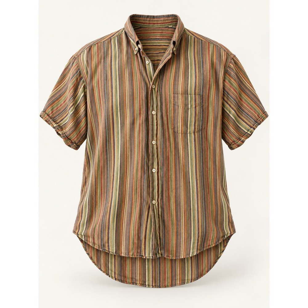 Maus & Hoffman Italian Linen Striped Short Sleeve Button Up Mens XXL Multicolor